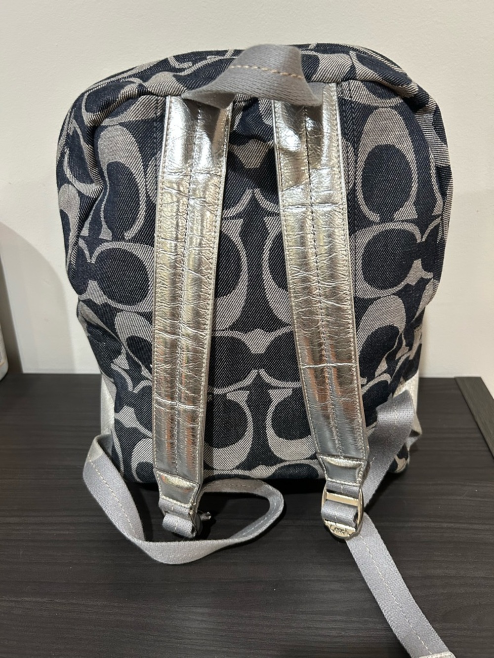 Coach Denim Poppy Signature Silver Stripe Backpack EUC - Picture 6 of 12